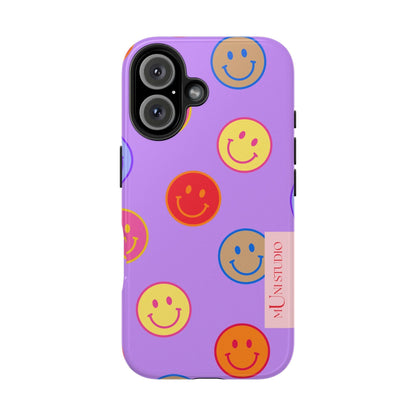 Muni Studio Phone Case iPhone 16 LAVENDER SMILEY, Tough Phone Case