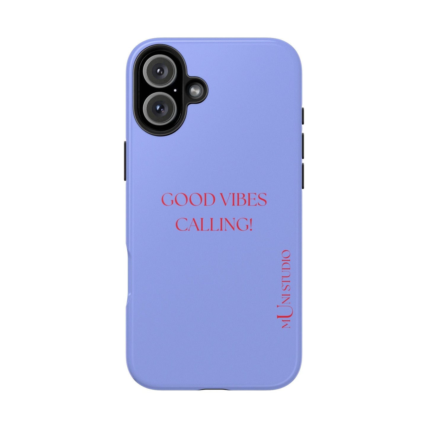 Muni Studio Phone Case iPhone 16 Plus GOOD VIBES CALLING, Tough Phone Case