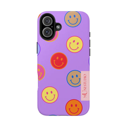 Muni Studio Phone Case iPhone 16 Plus LAVENDER SMILEY, Tough Phone Case