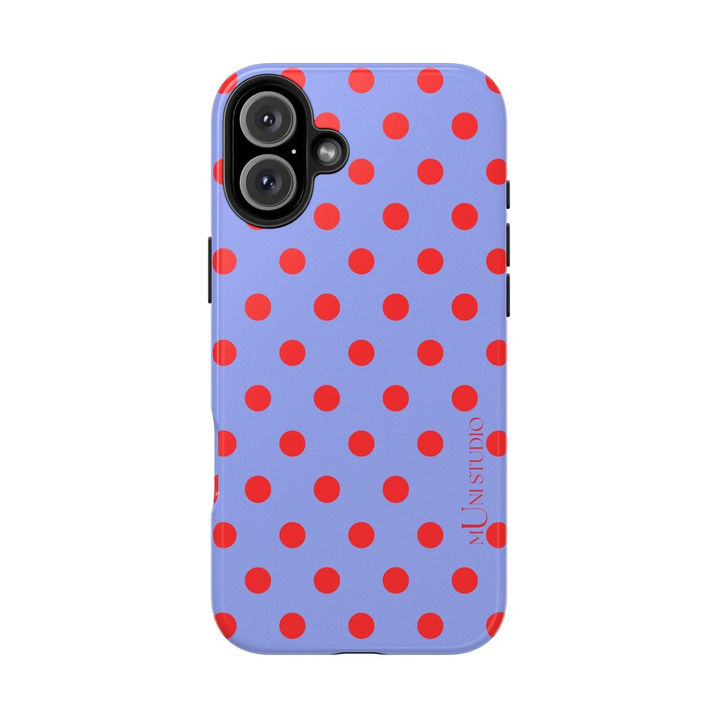 Muni Studio Phone Case iPhone 16 Plus RED POLKA, Tough Phone Case