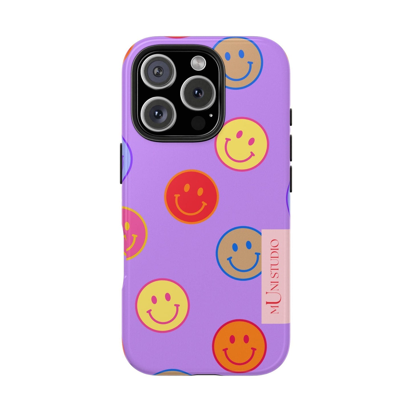 Muni Studio Phone Case iPhone 16 Pro LAVENDER SMILEY, Tough Phone Case