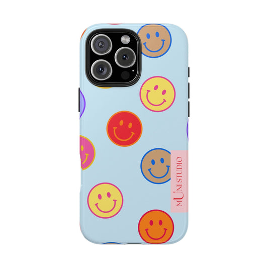 Muni Studio Phone Case iPhone 16 Pro Max HORIZON BLUE SMILEY, Tough Phone Case