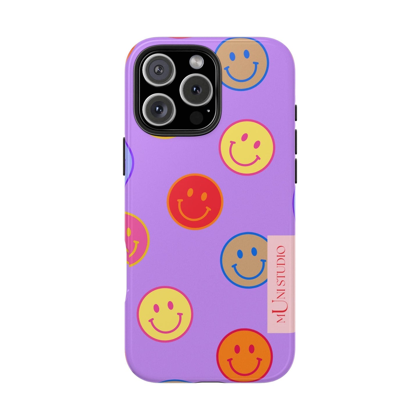 Muni Studio Phone Case iPhone 16 Pro Max LAVENDER SMILEY, Tough Phone Case