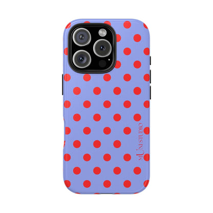 Muni Studio Phone Case iPhone 16 Pro RED POLKA, Tough Phone Case