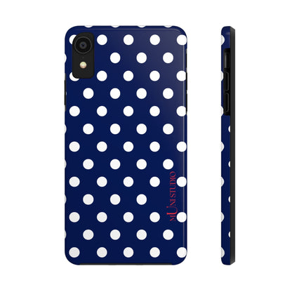 Muni Studio Phone Case iPhone XR NAVY POLKA, Tough Phone Case