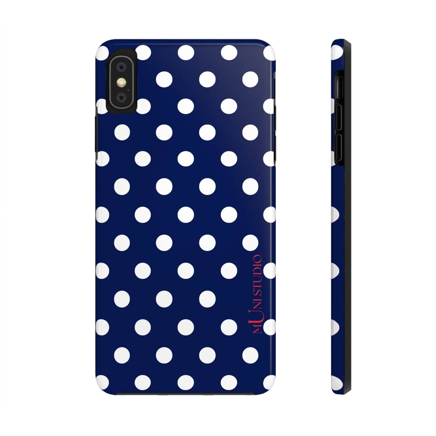 Muni Studio Phone Case iPhone XS MAX NAVY POLKA, Tough Phone Case