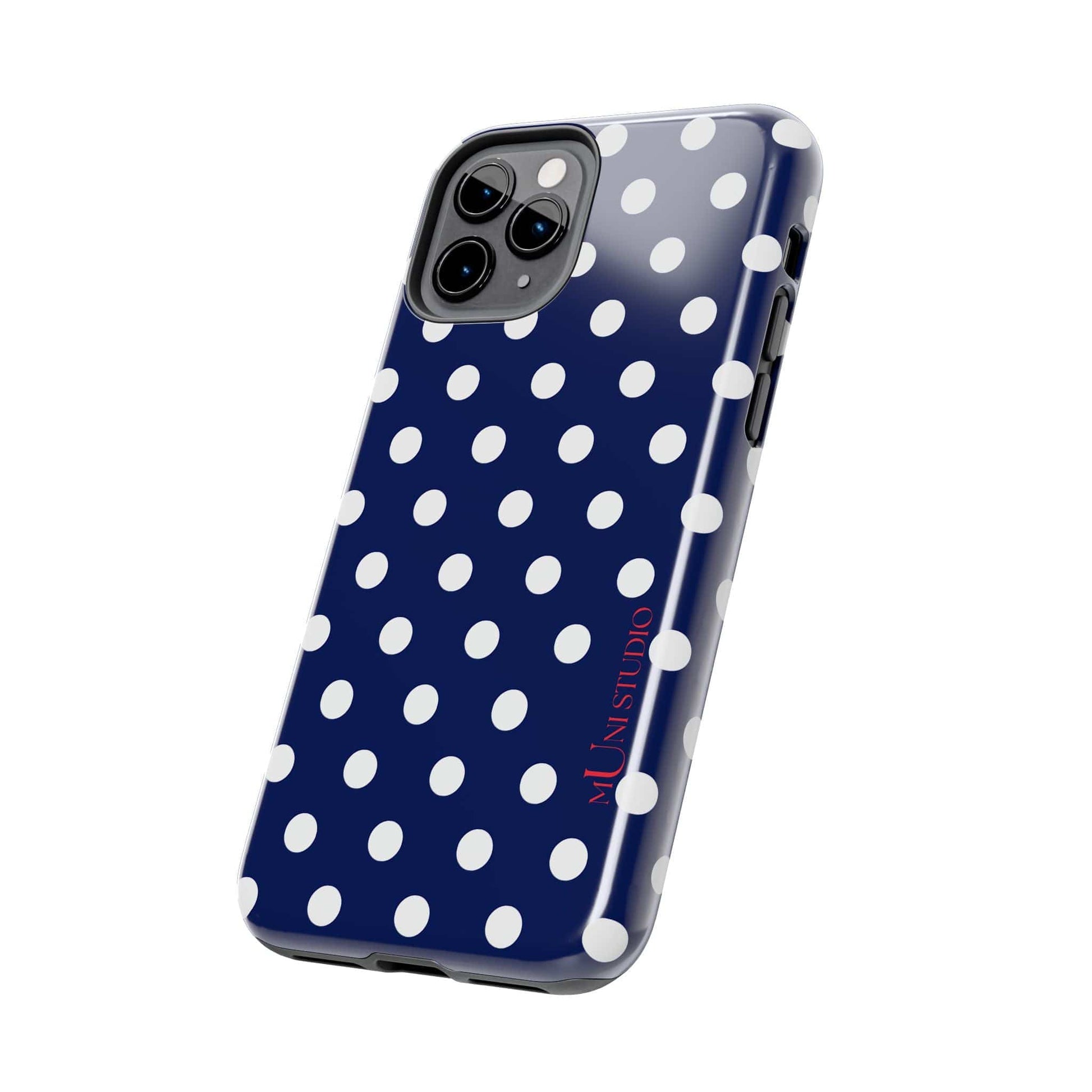 Muni Studio Phone Case NAVY POLKA, Tough Phone Case