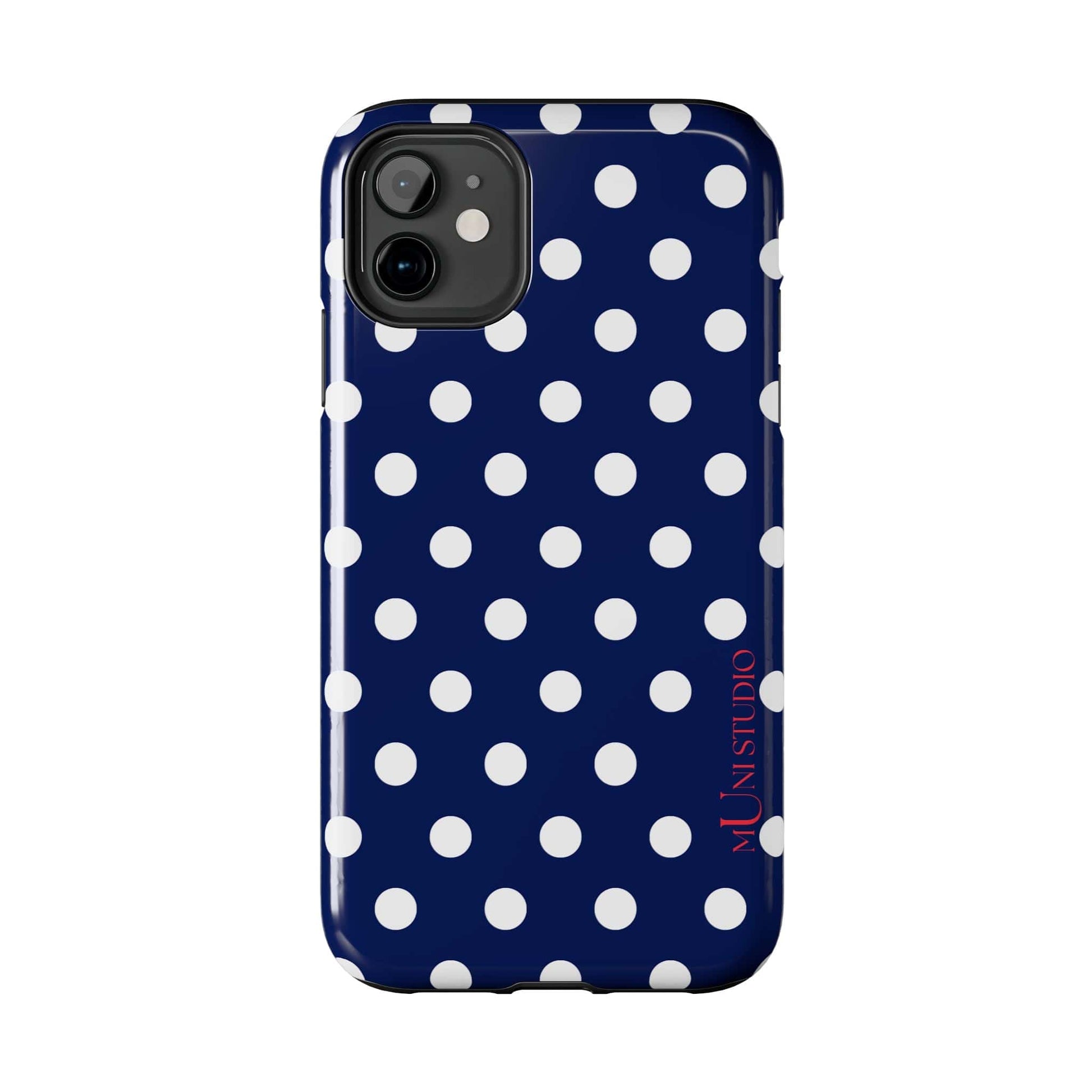 Muni Studio Phone Case NAVY POLKA, Tough Phone Case