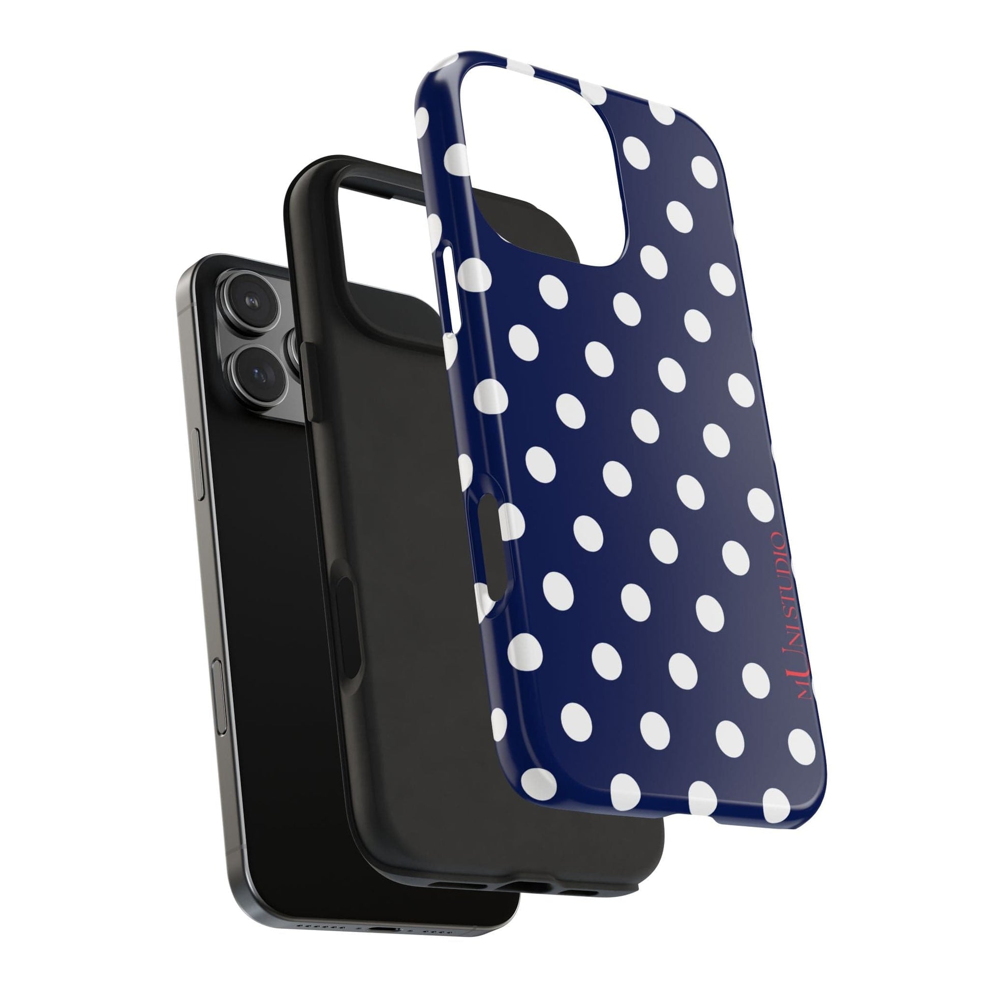 Muni Studio Phone Case NAVY POLKA, Tough Phone Case