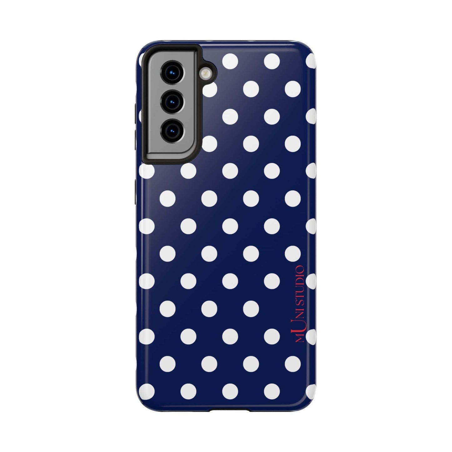 Muni Studio Phone Case Samsung Galaxy S21 NAVY POLKA, Tough Phone Case